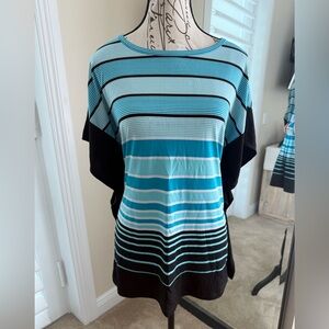 Michael Kors Aqua and Black Striped Short Sleeve Top